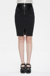 Jupe fendue gothique noire à lacets avec broderie florale pour femme
